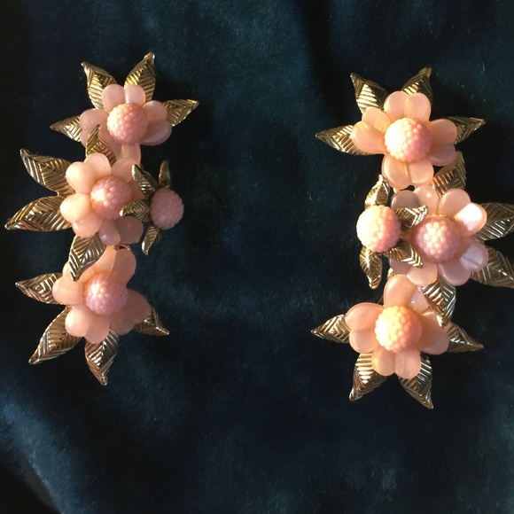 Pink Floral Clip On Earrings - Picture 1 of 2